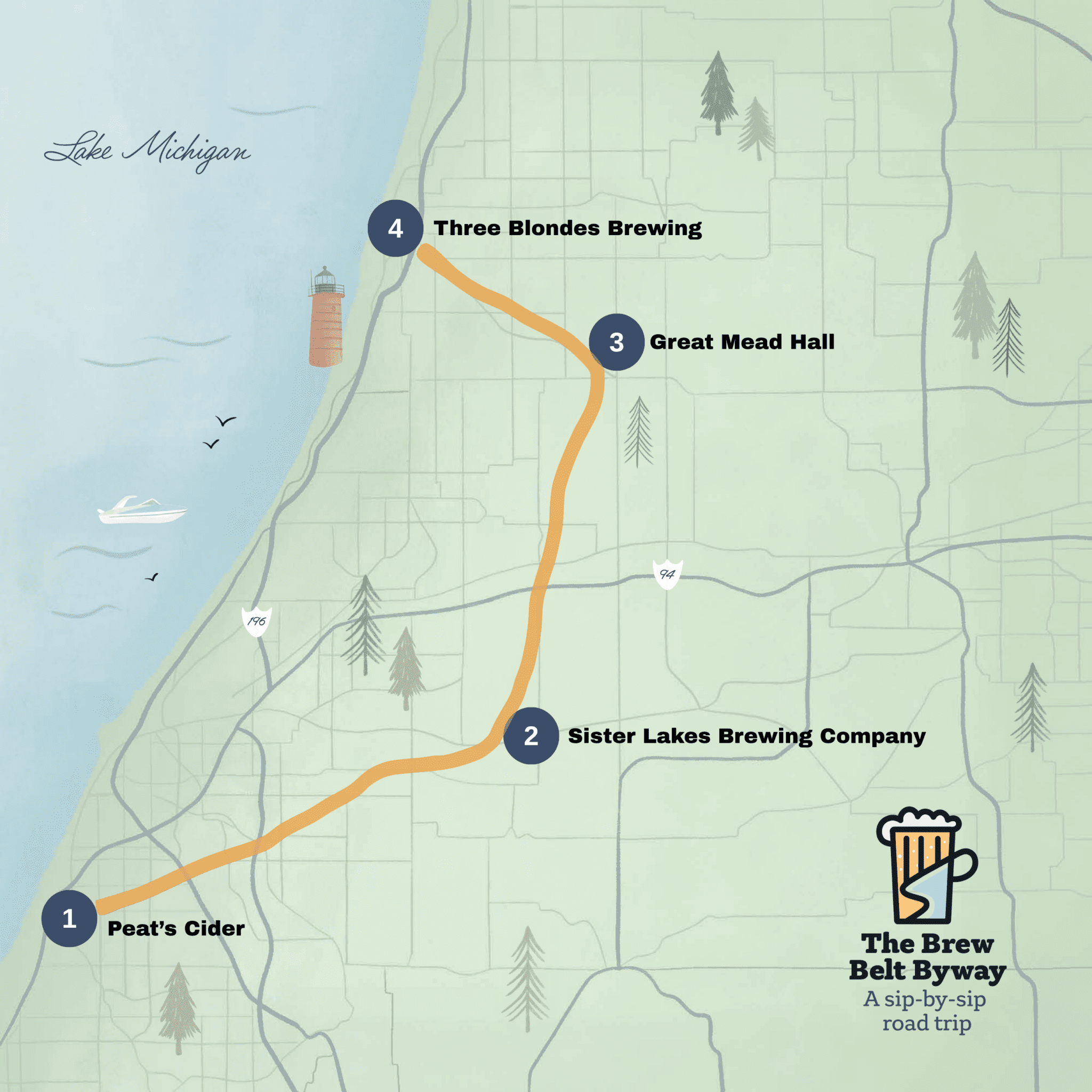 map of the brew belt byway stops